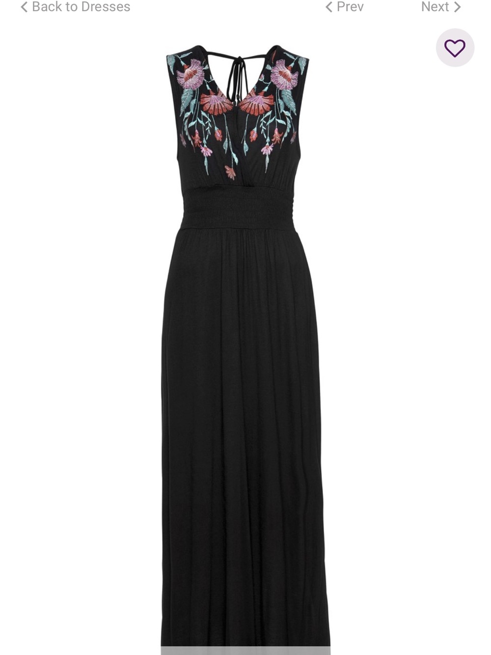 NWOT Black Maxi Dress with Pink Floral bodice V-Neck, V-back
